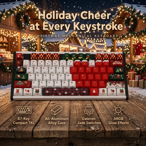 Clavier mécanique en aluminium RGB 87 touches TKL, thème de Noël, cadre CNC, interrupteurs Gateron Jade, rétroéclairage ARGB, filaire, vente en gros - Product Image 1