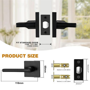 Manija de puerta de paso pesado, manija cuadrada sin llave, color negro mate, con diseño moderno y contemporáneo, para pasillo o armario de casa - Product Image 2