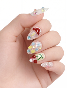 Ongles Press-on Faits Main 10 Pièces Personnalisables Courts Amande Mignons 3D Champignon Cerise Fleur Gelée Kawaii - Product Image 4