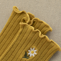Chaussettes d'été en polyester et coton de haute qualité pour filles, avec bordure élégante et fleur brodée à double fil