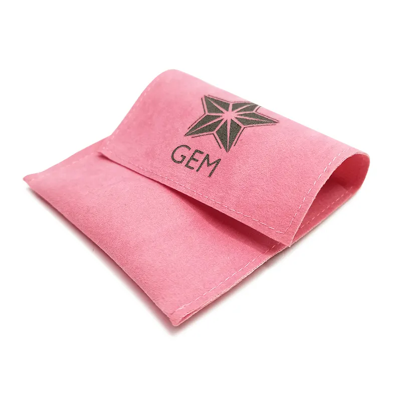 Enveloppe en daim rose avec logo, pochette personnalisée imprimée, sac-cadeau pour bijoux, mode