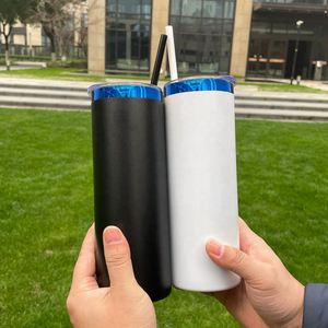 Gobelets isothermes droits en acier inoxydable plaqué bleu avec revêtement en poudre de 20 oz, fabriqués aux États-Unis, pour gravure au laser - Product Image 1