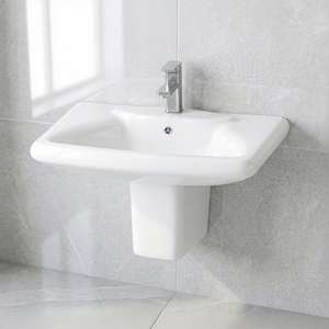 Vistaar Dorado Lavabo sur pied carré en céramique blanc, demi-ensemble pour usage en centre commercial - Product Image 1