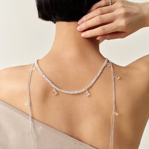 Collier Lariat Flottant Perle pour Femme, Plaqué Argent, Cristal Strass Goutte d'Eau, Superposé, Tendance, Bijou de Soirée - Product Image 1