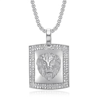 Collier Pendentif Tête de Lion Carrée RH Hiphop Incrustée de Diamants, Plaqué Or 18 carats, Acier Inoxydable, Bijou Tendance