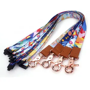 High Quality Customize Neck Lanyard Sublimation Polyester Phone Lanyard Strap With Metal Hook PU Leather