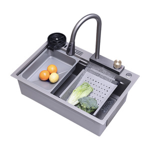 Évier de cuisine tout-en-un en acier inoxydable nano 304 avec robinet cascade et porte-couteaux intégré - Product Image 4