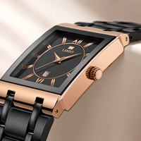 Reloj de Pulsera Rectangular de Acero Inoxidable para Hombre, Casual, con Calendario, Cuarzo, Resistente al Agua, Caja de 10 mm, Resistente al Agua hasta 30 m, Esfera con Agujas de 41 mm