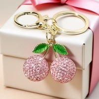 Glinsterende strass-kersensleutelhanger Glanzend kristal Fruit Schattig legering verguld persoonlijk cadeau voor dames meisjes