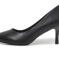 Chaussures de travail professionnelles pour femmes, noires, à talon épais et à bout bas ; Escarpins en cuir pour entretien d'embauche ou hôtesse de l'air, semelle extérieure en caoutchouc