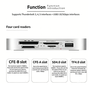 Lecteur de cartes Thunderbolt 5 8-en-1 avec fente M.2 SSD intégrée, CFexpress, CF, SD UHS-II, TF 4.0, Hub USB 3.2 10 Gbps, pour Mac Mini M4 - Product Image 4