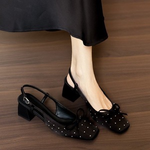 Les <span class=keywords><strong>sandales</strong></span> bandeau à boucle monobloc avec talons en caoutchouc épais et tissu noir ne sont pas facilement rayées, douces et ne se déforment pas - Product Image 3