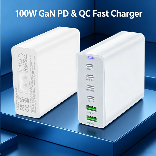 HNT 100W GaN PD&QC Fast Charger 2A+4C Multi-Ports Multi-function  Universal Adapter Station for IPhones 17 16 15 Fireproof