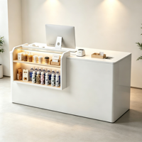Comptoir de service blanc personnalisé avec vitrine en verre, éclairage LED, bureau de caisse, café, commerce de détail