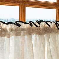 Rideaux de porte transparents modernes filtrant la lumière avec bordure noire pour salon et chambre à coucher