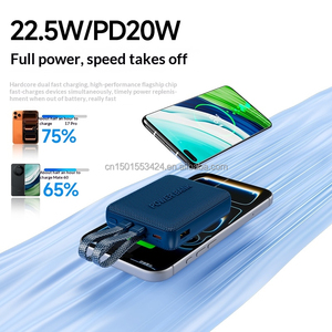 Nouvelle batterie externe en tissu premium 20000mAh 22.5W PD à charge rapide, chargeur portable avec câbles de charge doubles intégrés et écran numérique LED - Product Image 3