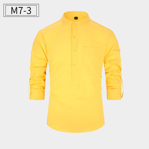 Camicie Henley da <span class=keywords><strong>uomo</strong></span> stile americano, pesanti, a maniche lunghe, con colletto alla coreana, tinta unita, eleganti - Product Image 4