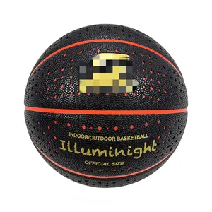 Bola basket kulit PU komposit LED menyala dalam gelap menyala dalam gelap dengan logo