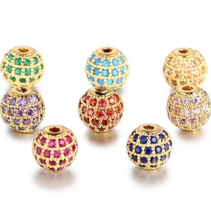 Breloques boule en laiton micro-pavées, perles strass, pendentifs intercalaires pour la fabrication de bijoux, fournitures de bracelets DIY B - Product Image 1