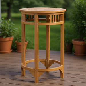 Teak Wood <b>Bar</b> <b>Table</b> <b>Round</b> Solid Design Compact Outdoor Home <b>Bar</b> Furniture - Product Image 2