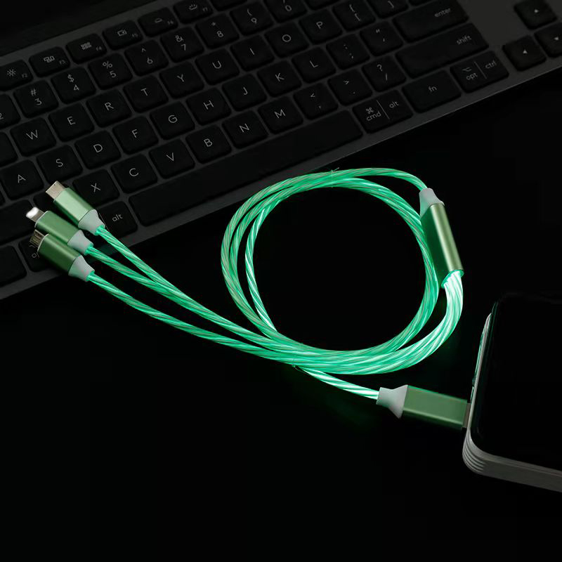 Fast Charging Cable 3 IN 1 Type C 3A LED Colorful Charging USB Cable Lightning Flashing Cable