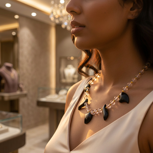 Women's Black Onyx Clear Quartz <b>Statement</b> <b>Necklace</b> Bohemian Beaded Crystal Jewelry Everyday Wear - Product Image 3