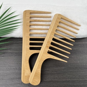 Personalised Big Size Natural Bamboo Wide Tooth Comb Curly Detangle Hair Brush Eco-Friendly Hair Combs With Handle