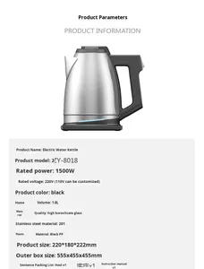 Bouilloire électrique en acier inoxydable 1,8 L, arrêt automatique, commande par bouton-poussoir, 1500W-2000W, niveau d'efficacité énergétique 2, garantie 1 an - Product Image 6