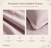 Couvre-lit matelassé 100% coton violet clair à motif géométrique losanges, ensemble 3 pièces, doux, prélavé, avec taies d'oreiller