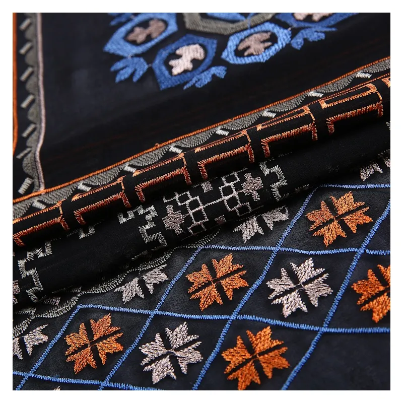 Base 100%P Embroidery Yarn 100%P TUV Latest Polyester Woven Chiffon Geometric Embroidered Georgette Embroidery on Chiffon Fabric