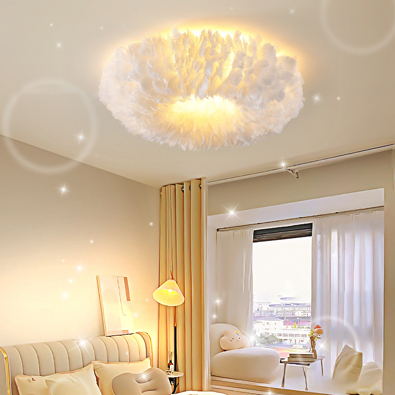 Decoration New Design Luxury White Feather Ceiling Lamp Modern Chandeliers for Bedroom Living Room Hotel