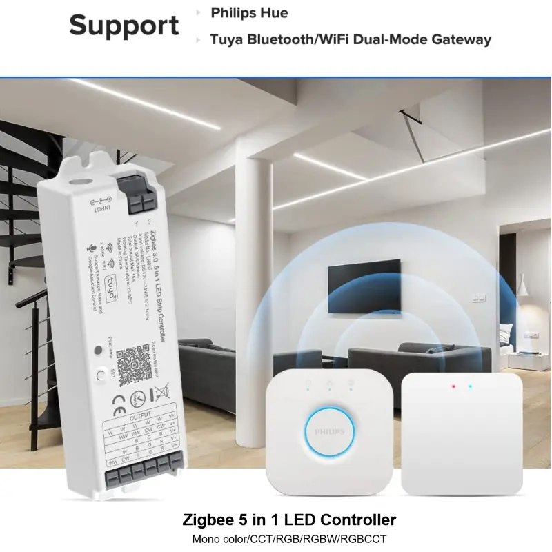 LM052 5 In 1 Tuya App Zigbee 3.0 RF Wireless Led Controller Zigbee Dimmer per Rgb Rgbw Cct Rgbw Cw Ww Led Strip light