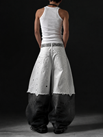 DiZNEW Jeans Baggy Homme Personnalisés Streetwear Noir Blanc Dégradé, Pantalon en Denim Large à Panneaux Superposés et Découpés, Usine BSCI