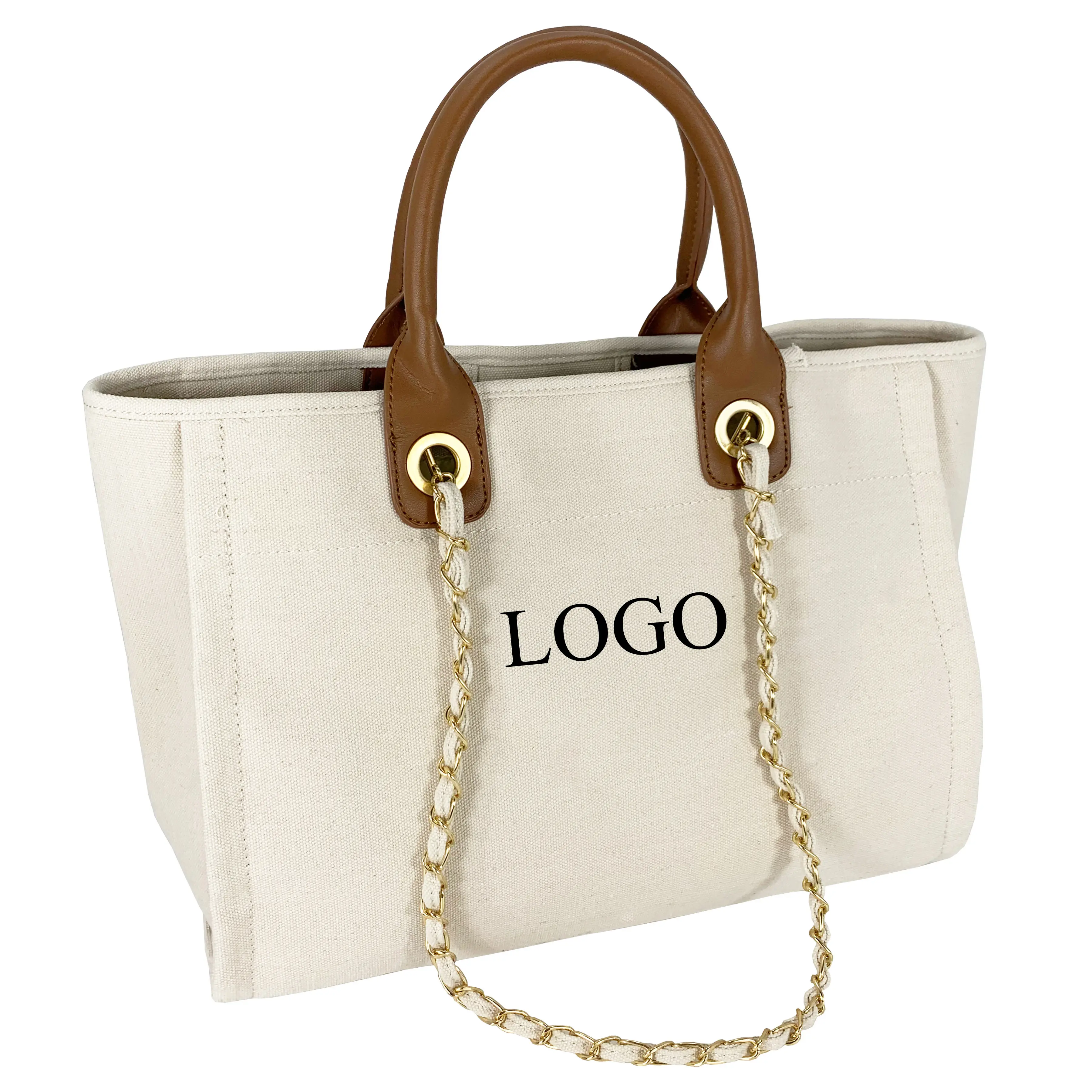 Luxury ladies leather handle famous design handbags durable heavy cotton tote bag pearl beading canvas shopping bags beach bags