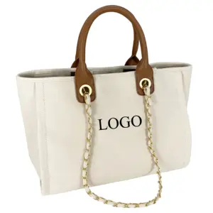 Luxus Damen Leder griff berühmte Design Handtaschen haltbare schwere Baumwolle Einkaufstasche Perle Perlen Leinwand Einkaufstaschen Strand taschen