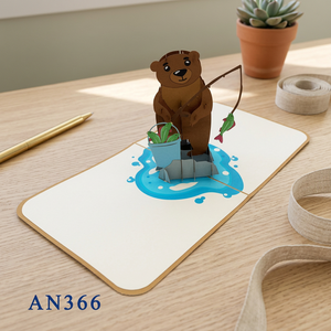 Carte pop-up Teddy Bear Fishing, thème animalier, découpe de papier, impression de dessin animé, carton AN366, décoration pour la maison - Product Image 4
