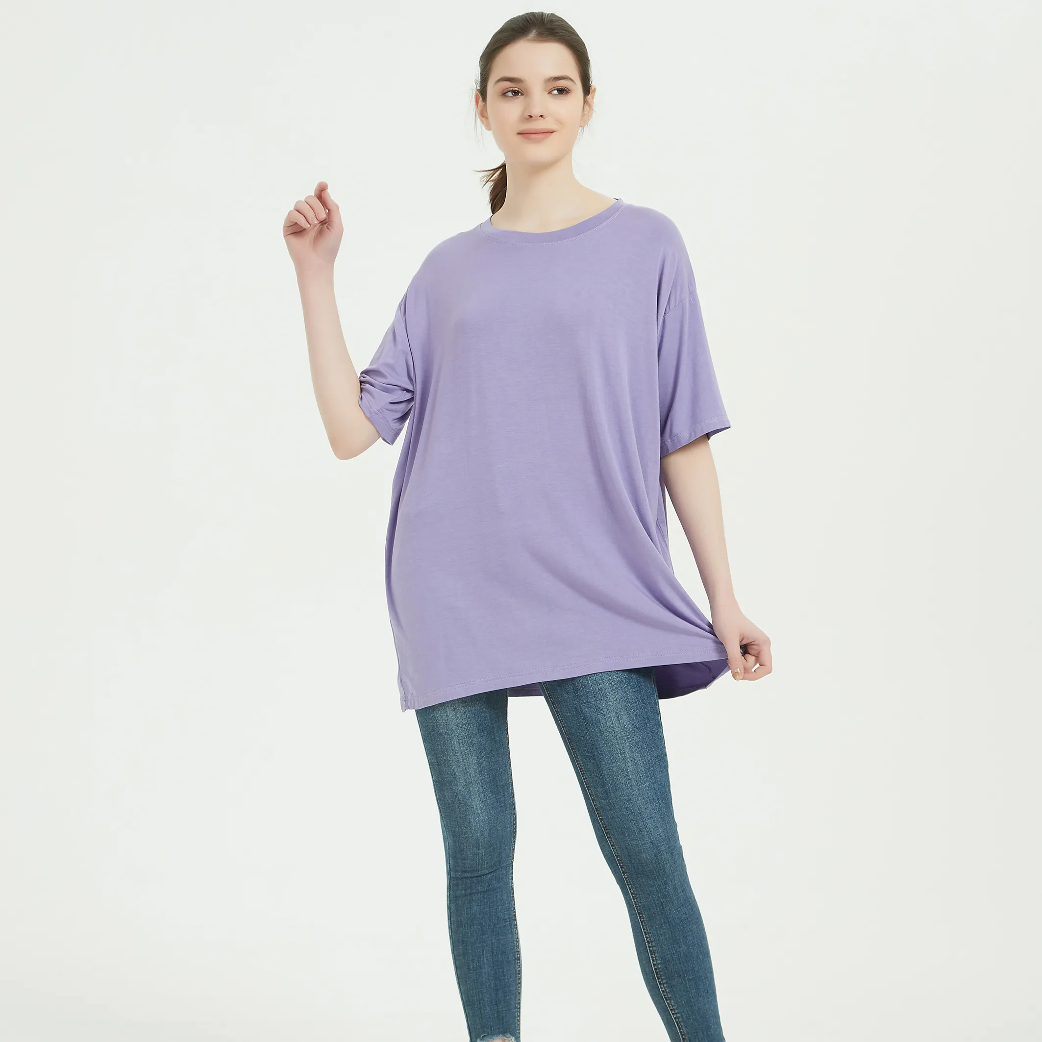 China Manufacturer Custom Clothing Blank Cotton Purple Tshirt Plain Plus Size Women's T-shirts
