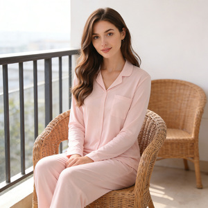 Pigiama Personalizzato Senza Bottoni Facile da Indossare e Togliere <span class=keywords><strong>in</strong></span> Maglia Tinta Unita Maniche Lunghe Rosa Morbido Liscio <span class=keywords><strong>in</strong></span> Modal di Bambù - Product Image 4