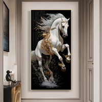 Décoration d'intérieur, grande taille, prêt à accrocher, tableaux en porcelaine cheval blanc, art mural LED en verre cristal, peinture de cheval