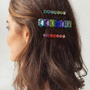 Hovanci acessórios de cabelo para mulheres, grampos de cabelo para mulheres, multicores, de arco-íris, cristal, acessórios geométricos