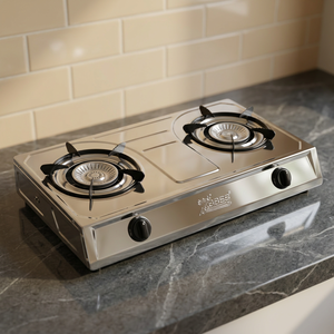 Cuisinière à gaz portable légère et économique en acier inoxydable, 2 brûleurs, commande par bouton, allumage électronique, pas de prise électrique requise - Product Image 1