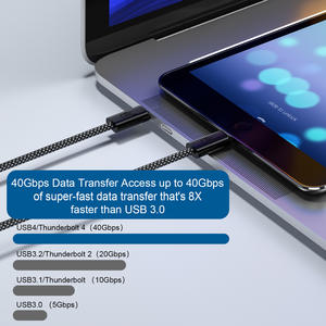 Nylon Tressé 5A USB 4.0 Type C Mâle à Mâle 8K Câble Vidéo 1M 2M 3M <span class=keywords><strong>5M</strong></span> 40G 240W PD <span class=keywords><strong>3</strong></span>.1 USB4 <span class=keywords><strong>Thunderbolt</strong></span> 4 Câble pour la Charge - Product Image 5