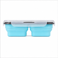 Boîte à lunch pliable en silicone à 2 compartiments, 1200 ml, compatible micro-ondes, avec couvercle verrouillable, récipient de stockage alimentaire pour la préparation des repas