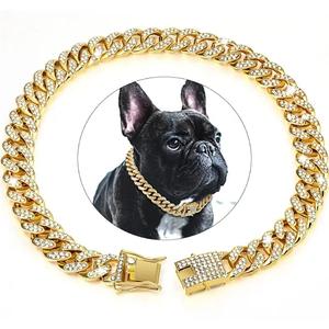Venta al por mayor de lujo de alta calidad de moda para mascotas accesorios de cadena de Metal collar de gato de oro Bling diamante cubano enlace perro cadena Collar - Product Image 2