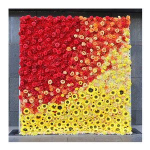 L07 Wedding Decor 8x8 Autumn Silk Rose Floral Panel Fall Orange Yellow 3D Roll up Cloth Artifical <strong>Sunflower</strong> Flower Wall <strong>Backdrop</strong> - Product Image 1