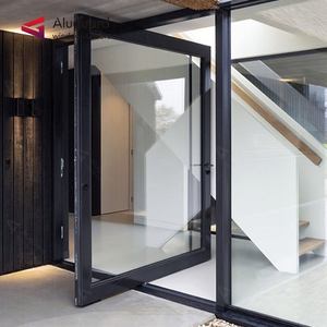 <span class=keywords><strong>Porte</strong></span> d'entrée en acier aluminium de villa de luxe avec écran en fibre de verre, design minimaliste, système pivotant - Product Image 2