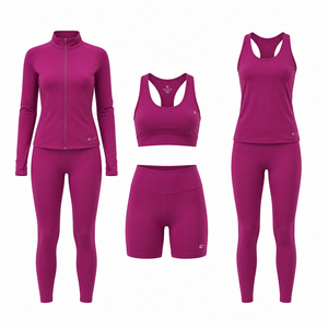 Conjunto Deportivo de Yoga sin Costuras de 7 Piezas, Color Sólido, Leggings Largos, Top Corto, Shorts, Halter, Cintura Elástica, Spandex, Poliéster - Product Image 1