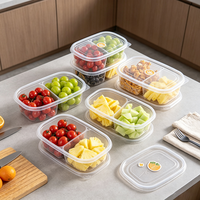 Boîte de rangement alimentaire à 2 compartiments, en plastique transparent de qualité alimentaire, avec couvercle, pour fruits et légumes, vente en gros