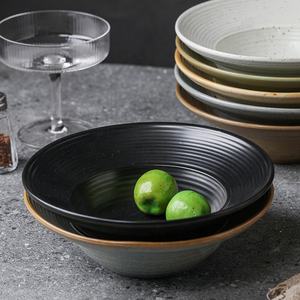 Taza de cerámica gruesa de estilo japonés, cuenco Dim Sum Retro de patas altas, plato poco profundo transparente para ensalada fría, postre transfronterizo - Product Image 4