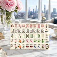 Set Ubin Mahjong Amerika Bermotif Bunga untuk Kolektor Seni Oriental, 160 Pcs Akrilik, Ukiran Anggrek Kupu-kupu, dengan Rak Alas
